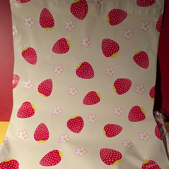 10 Huge 10x13 Strawberry Print Poly Mailers With 10 Thank You Stickers - Picture 5 of 7